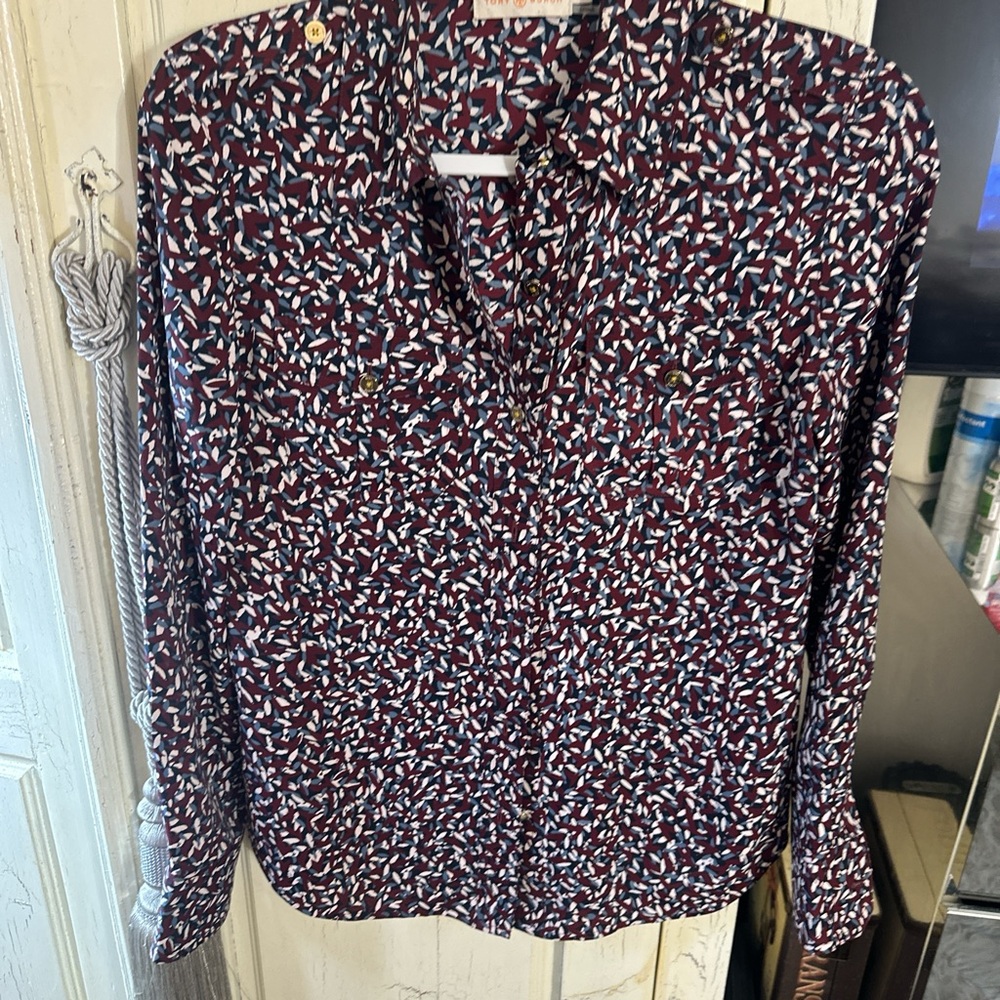 Tory Burch Burgundy Printed Long-Sleeve Blouse